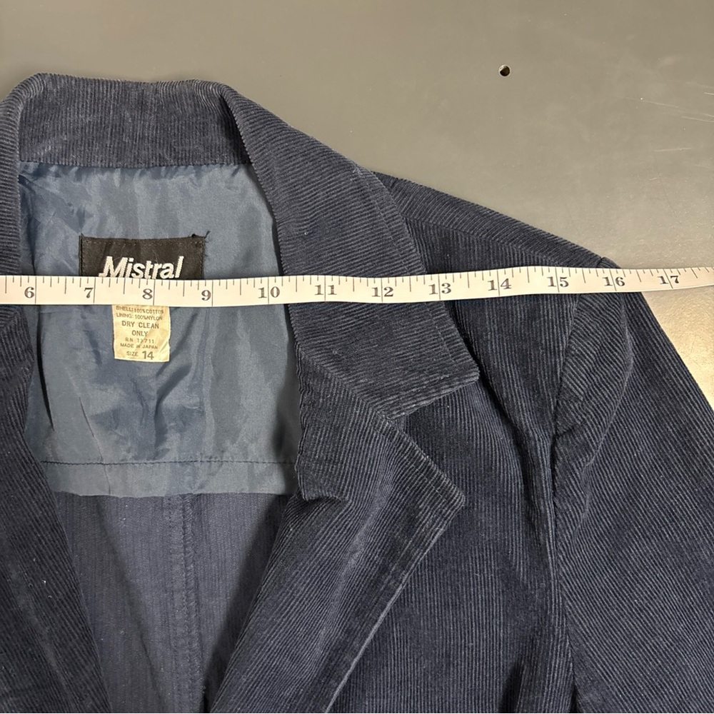 Vintage Corduroy Blazer Women Navy Blue Jacket Preppy Academia Classic Japan - Picture 12 of 15